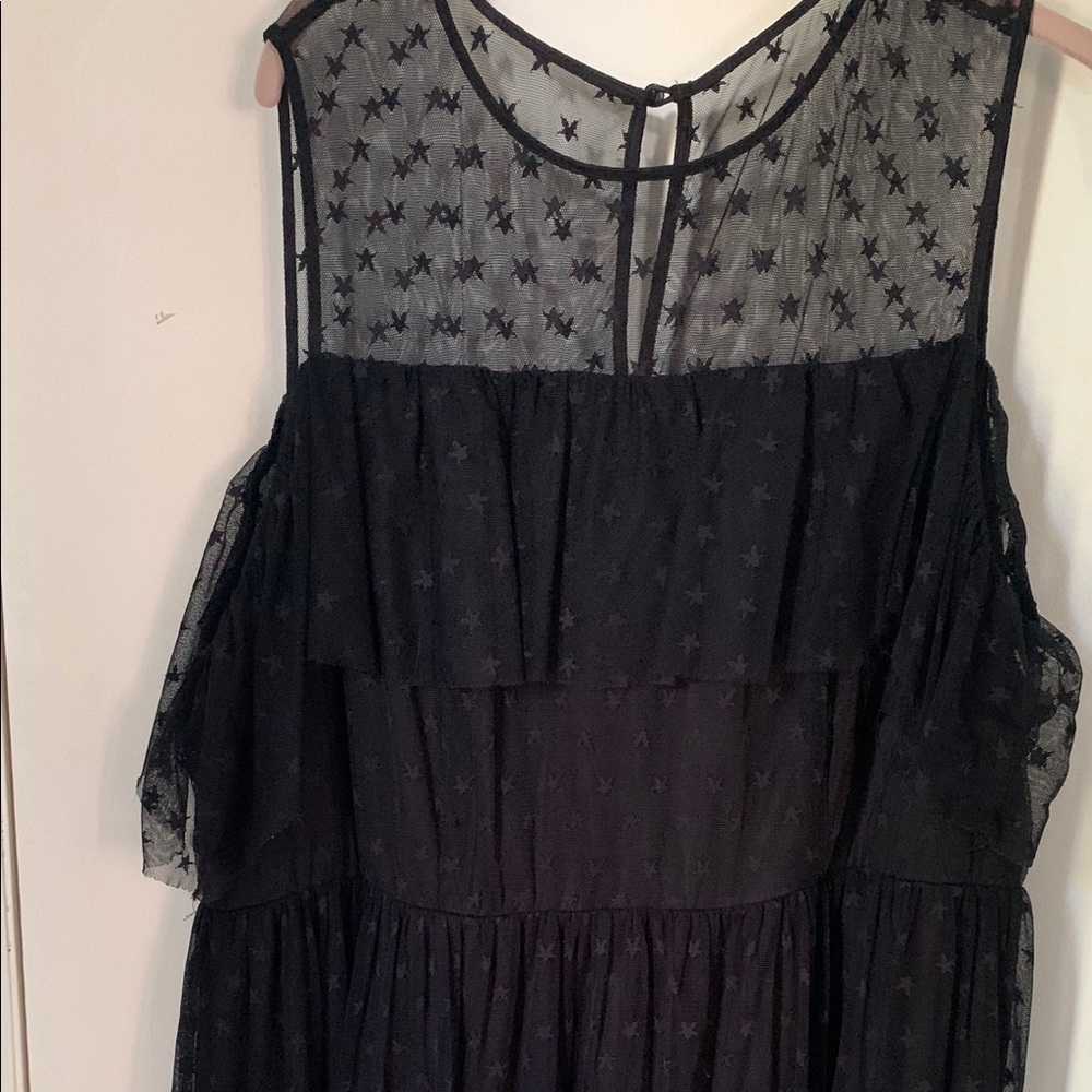 Black, off the shoulder accent dress.